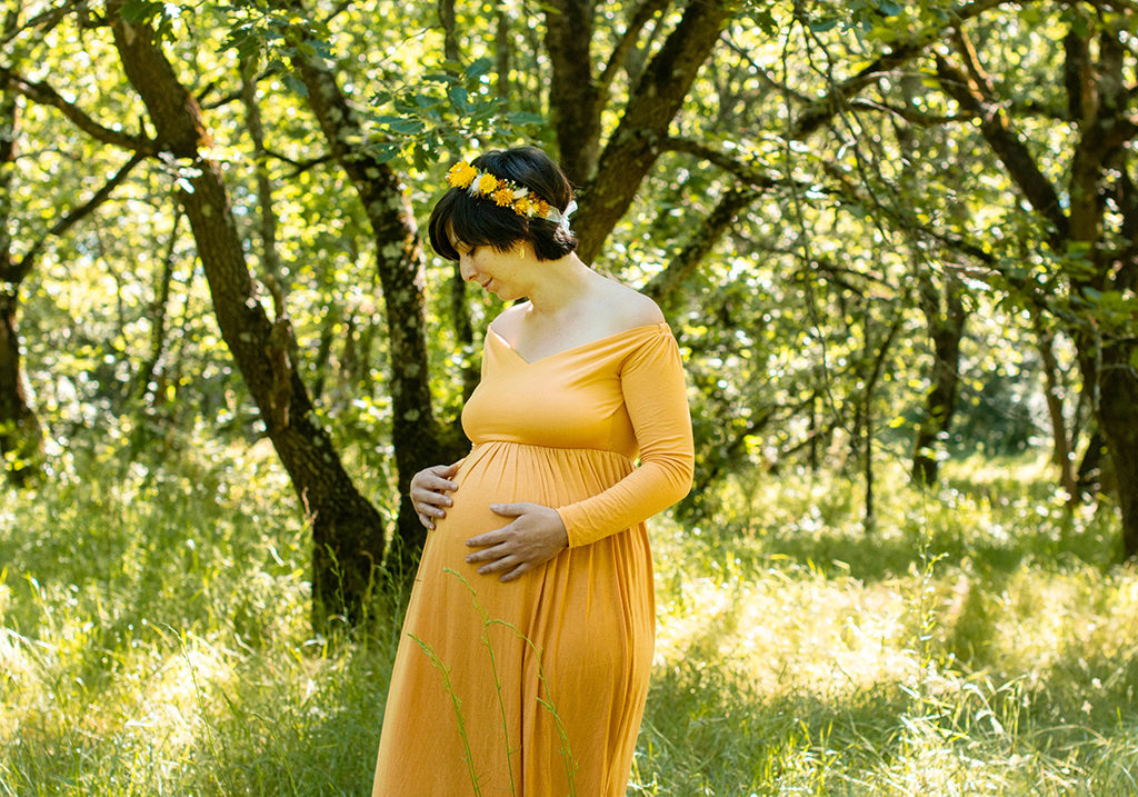 grossesse Toulouse lauragais occitanie Aude fantasy bucolique foret robe longue couronne fleurs